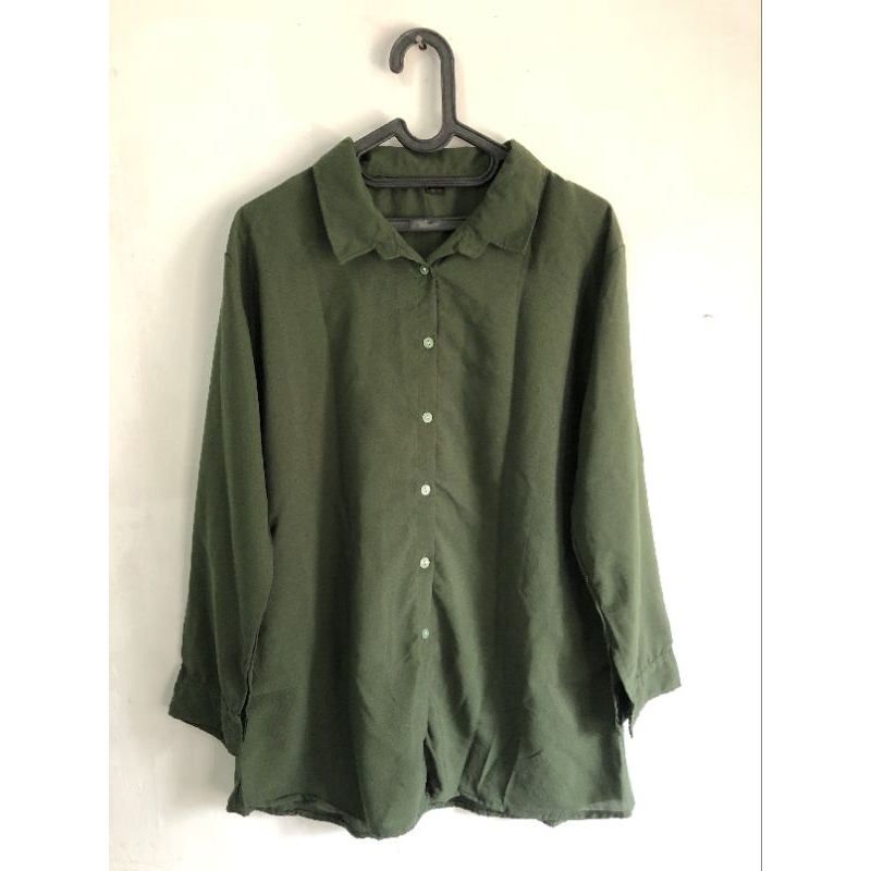 kemeja polos hijau botol / kemeja formal wanita / kemeja kerja