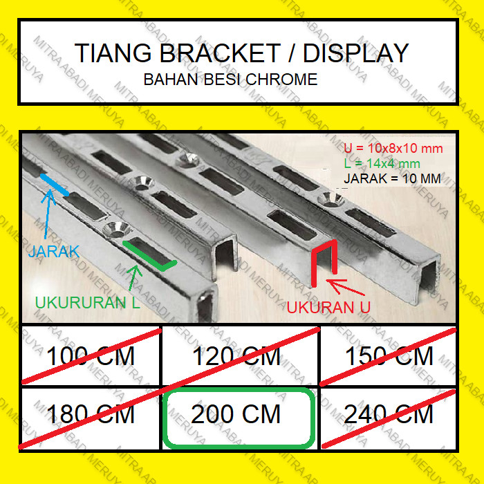 Tiang Bracket 200 cm Rel Bracket Tiang Rel Breket Display