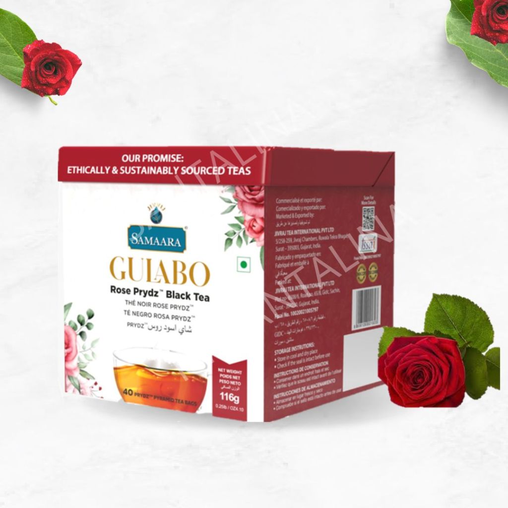 

SAMAARA TEA GULABO ROSE PRYDZ BLACK TEA BOX (116G, 40 TEABAG) TEH INDIA