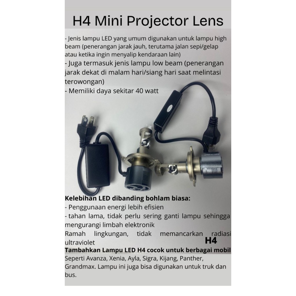 Lampu Mobil H4 / LED Car Lamp / Lampu Mobil LED H4 Mini Projector Lens