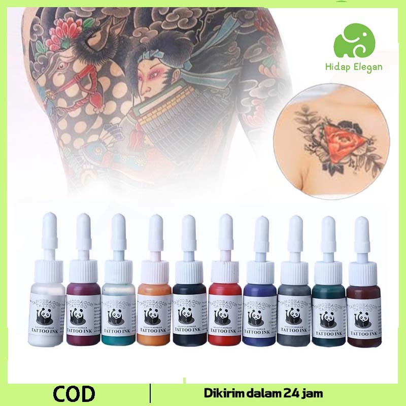 10pcs Tinta Tato Full Set Set Tinta Tato Ink Tatto Tatoo Ink Pewarnaan Cepat Tato Kulit Kecantikan T