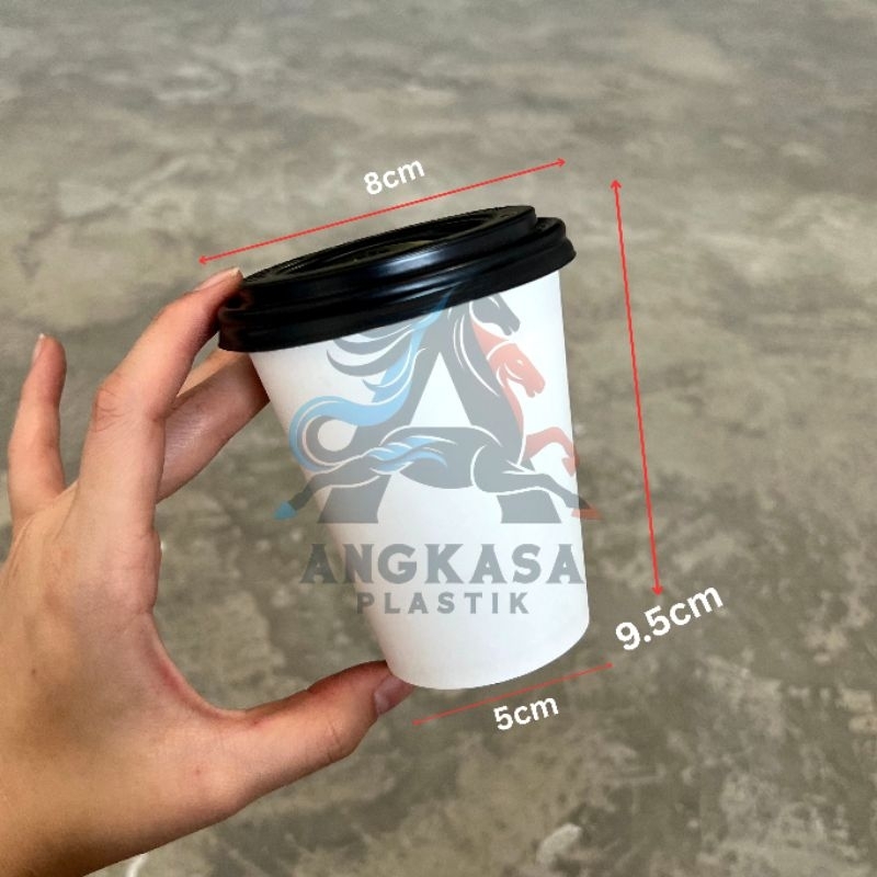 (50pcs) Paper Cup 8oz + TUTUP / paper cup minuman dengan tutup / paper cup minuman panas / paper cup