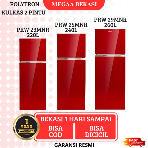 POLYTRON KULKAS 2 PINTU 220L - 260L BELLEZA PRW 23MN / PRW 25MN / PRW 29MN GARANSI RESMI
