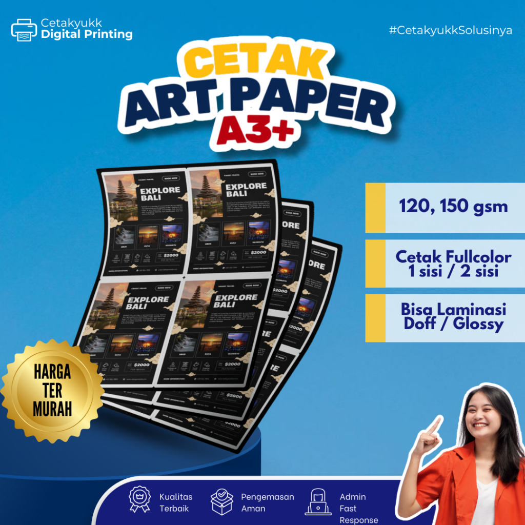 

Cetak Art Paper Custom | Print Art Carton 120 - 150 GSM 1 sisi / 2 sisi | Cetak Brosur Murah