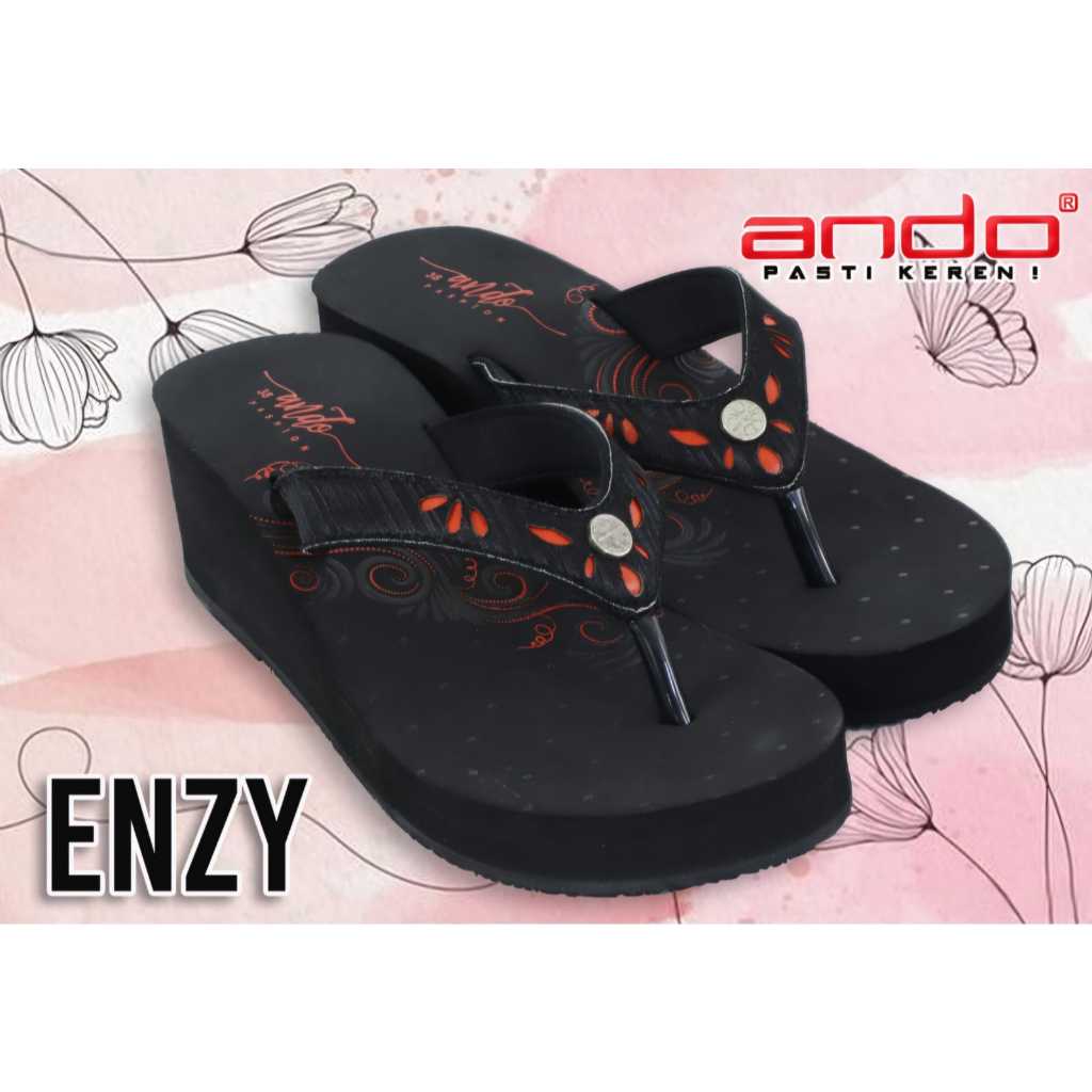 Ando Enzy Terbaru Sandal Wedges Wanita Sendal Jepit Wedges Perempuan Ando Original
