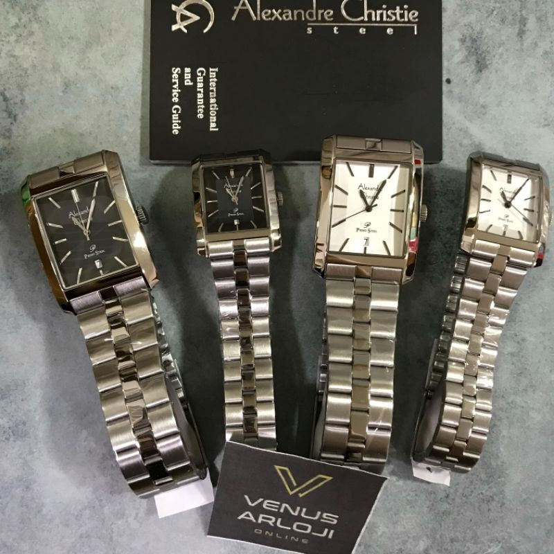 Jam Alexandre Christie AC 1019 LD/MD BSS Couple Wanita Pria Rantai Silver Segi