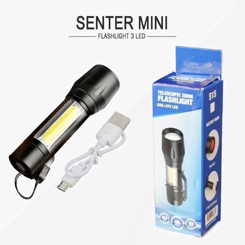 Senter Tangan Mini Model 511S / Telescopic Zoom Flashlight / USB Charger / 200 Brigtness