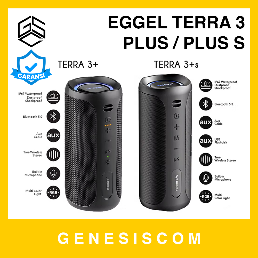 Speaker EGGEL Terra 3+ Plus / Plus S RGB Wireless Bluetooth 5.3 Portable Waterproof 3 EQ Stereo IP67