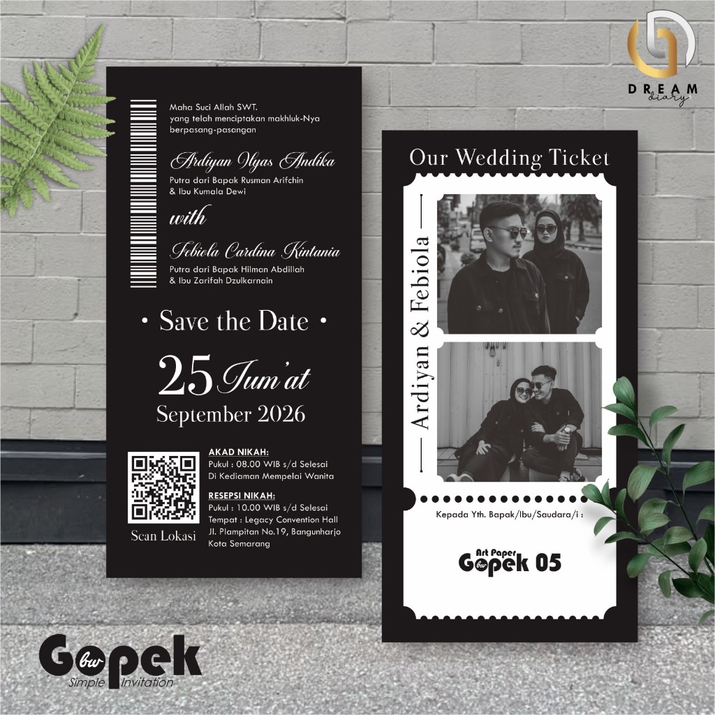 UNDANGAN PERNIKAHAN SIMPLE ELEGANT - UNDANGAN GOPEK BW SERI 1