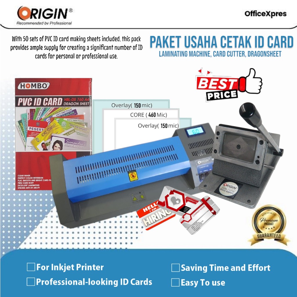 

Paket Usaha Cetak PVC ID Card / Mesin Laminating A3 DIGITAL + Card Cutter + Kertas Cetak PVC ID Card DRAGON SHEET A4 / Paket Set Pembuatan Kartu ID
