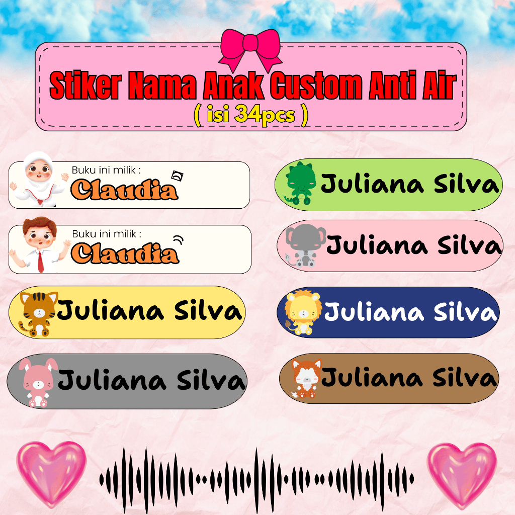 

tiker Label Nama Custom Ukuran M 6,5 x 1,5 / Stiker Peralatan Sekolah/ Stiker lebel nama Custom