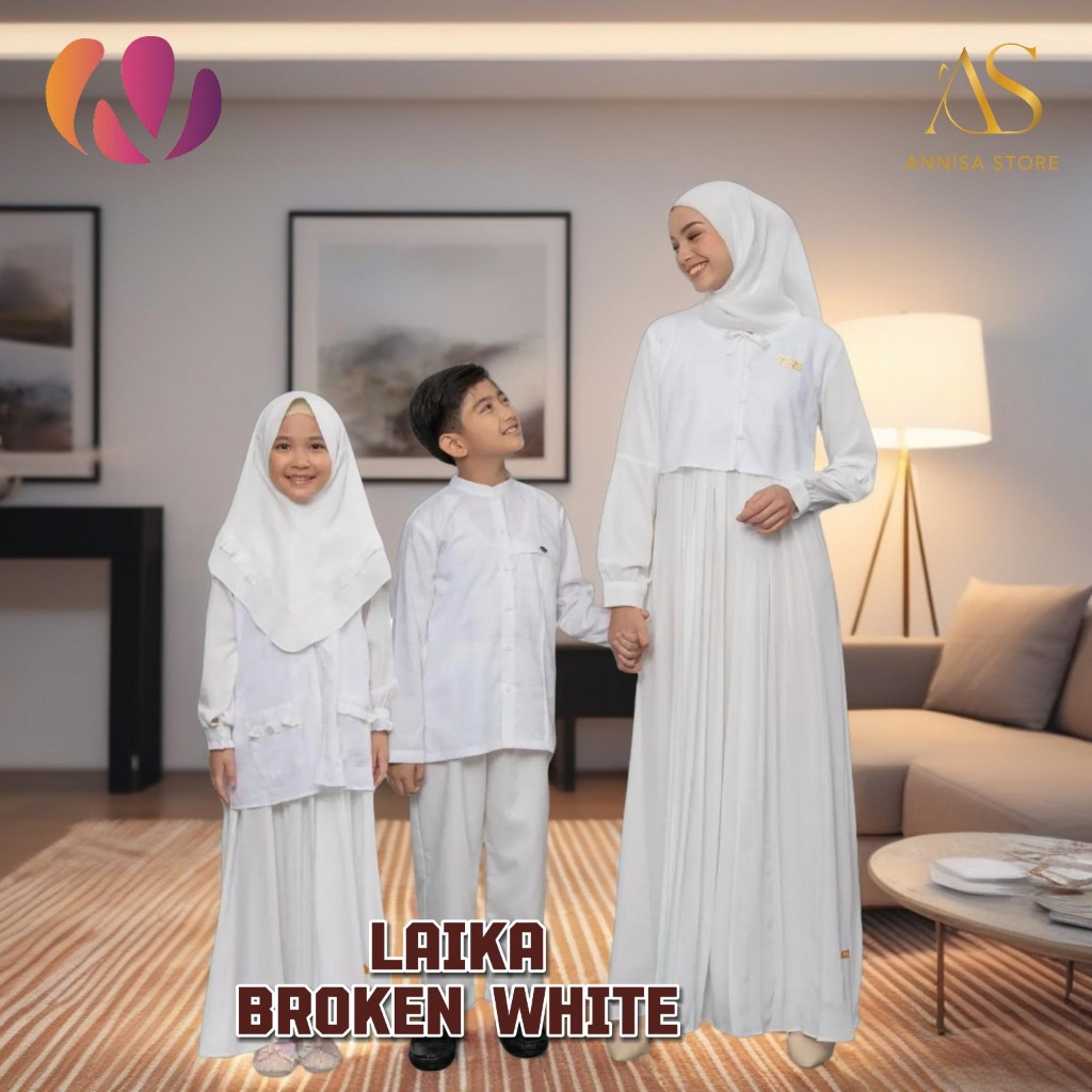 SARIMBIT KELUARGA NIBRAS LAIKA BROKEN WHITE / BAJU COUPLE KELUARGA  NIBRAS FAMILY LAIKA BROKEN WHITE