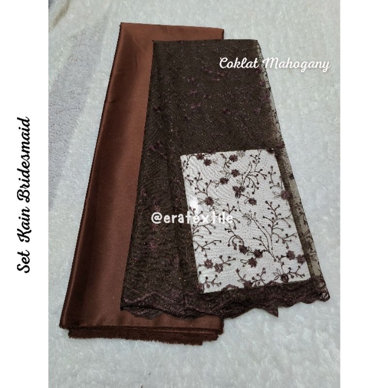 Bahan Kain Brokat Brukat Meteran Mewah warna Coklat Mahogany / Kain Tile Akar Mutiara Gliter/ Kian T
