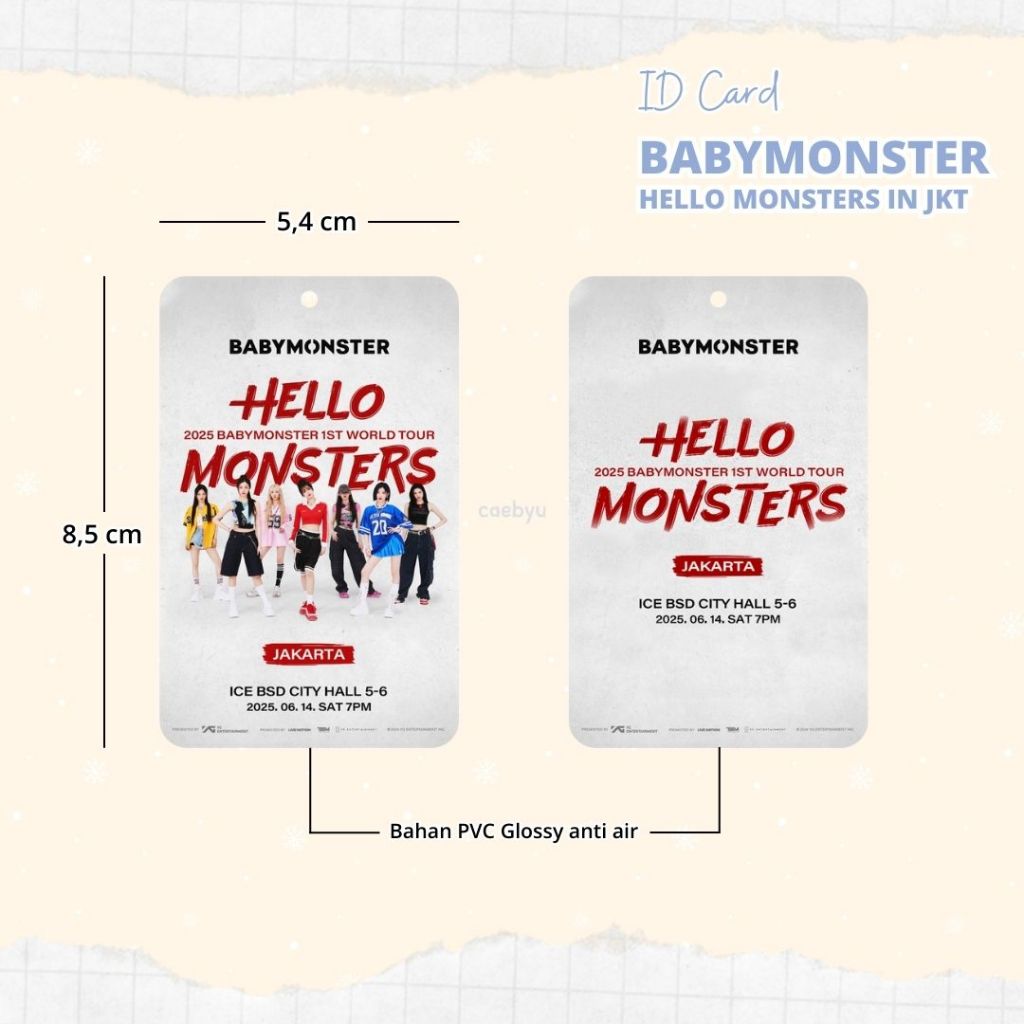 

READY STOCK ID Card Babymonster Hello Monsters in Jakarta Kpop Konser Baemon JKT Indonesia INA K-Pop Monstiez Tali Gantungan HP PC ID Card Cahol Card Holder