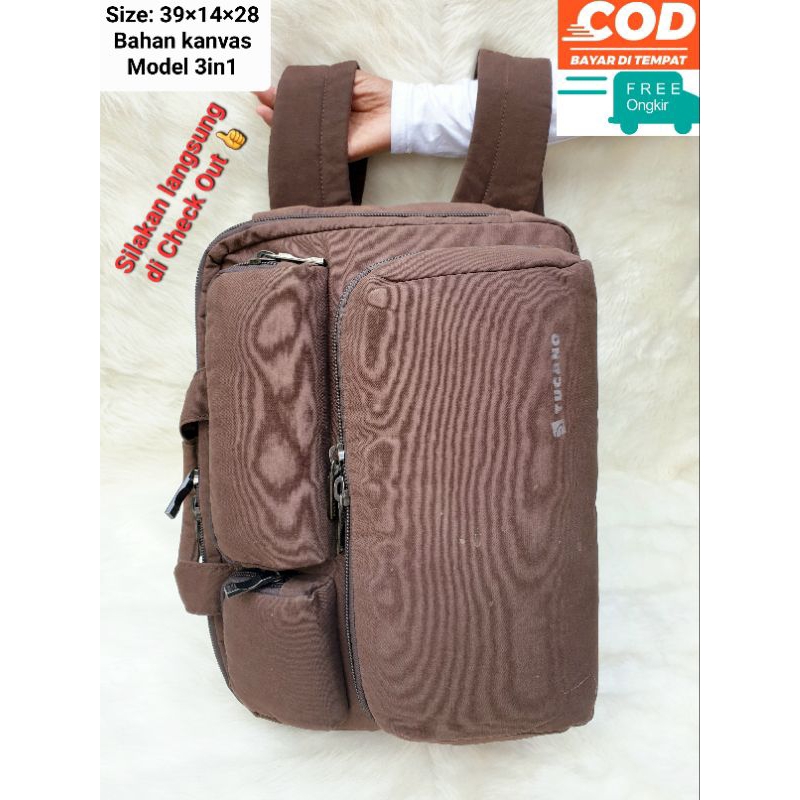 Tucano Tas Pria Kantor Briefcase Travel Bag Handbag Bagpack Kanvas Coklat