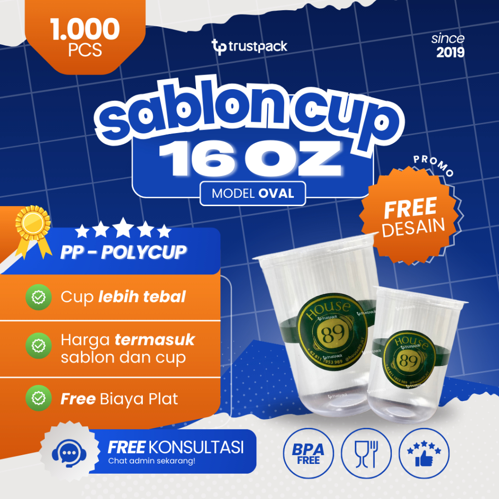 [1000pcs] CUSTOM CETAK GELAS CUP PLASTIK 16 OZ OVAL PP/ SABLON GELAS PLASTIK PP / SABLON CUP PP POLY