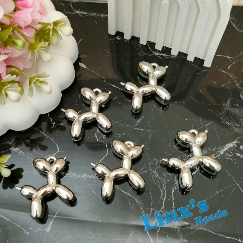 [4 pcs] Manik Poodle Silver / Monte Pudel Silver / Gantungan Pudel Silver