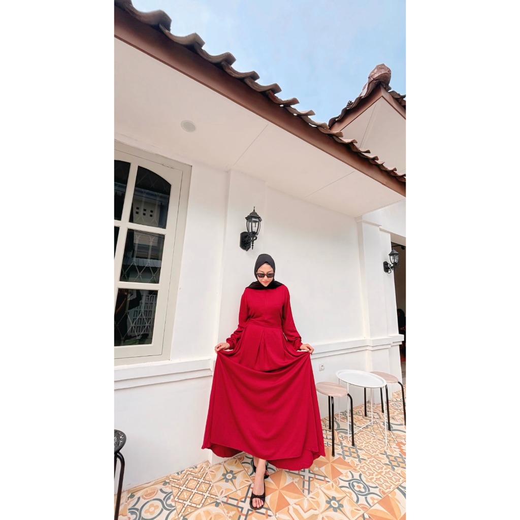 Gamis Atasan Panjang Wanita Cantik Classy Dengan Motif Polos Bahan Rayon Twill