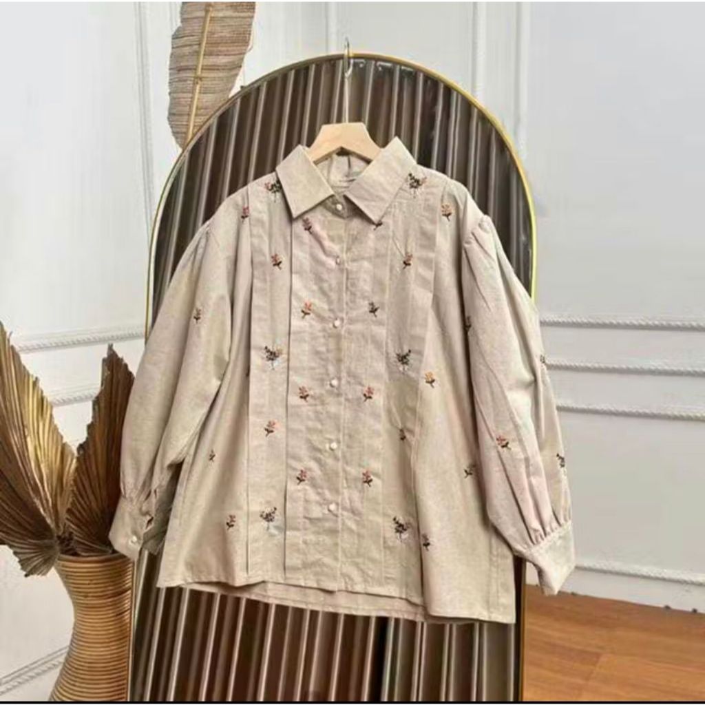 JASMIN SHIRT BORDIR | Kemeja Wanita Bordir Motif | Kemeja Wanita Lengan Panjang | Atasan Wanita Rema