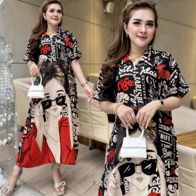 LANGSUNG KIRIM daster terbaru viral jumbo peri rayon panjang selutut lengan pendek resleting depan b
