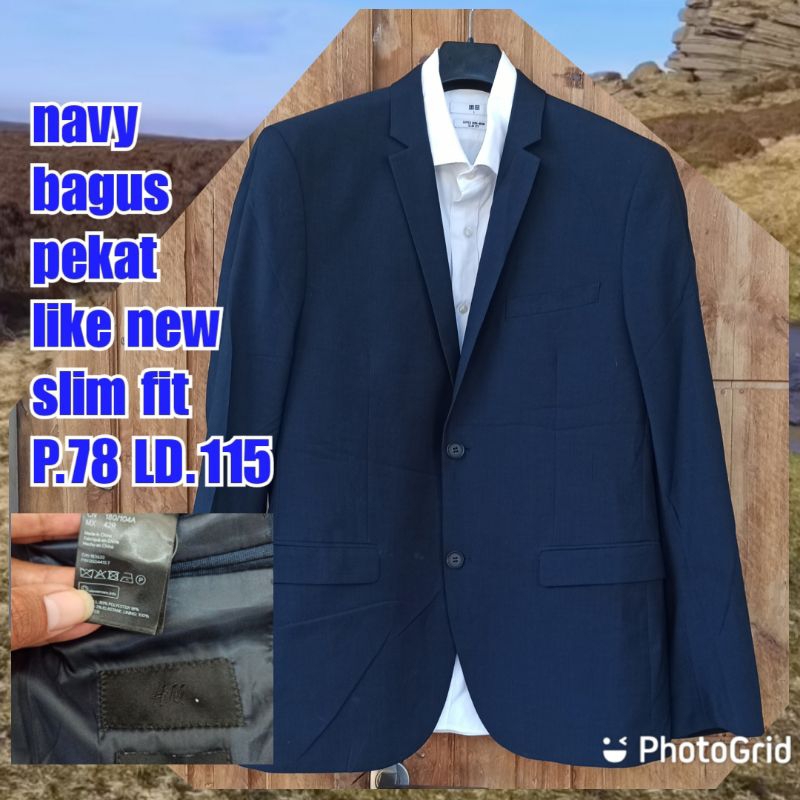 jaket jas blazer outer pria man hnm nit uniqlo navy biru