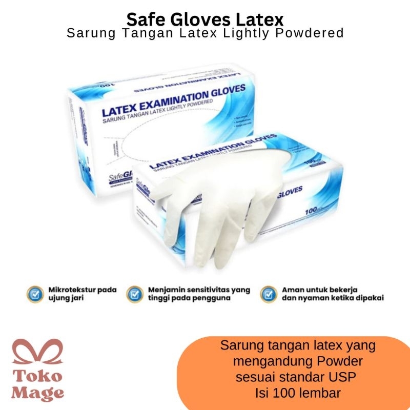 SafeGloves Latex Examination Gloves - Sarung Tangan Latex isi 100 pcs | Handscoon