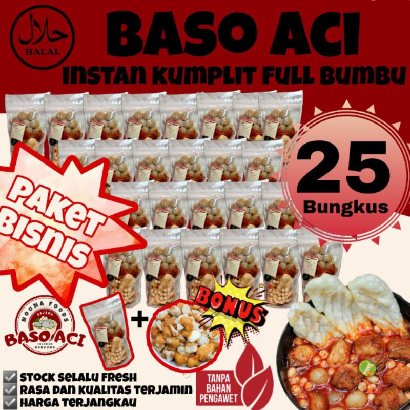 

[ PAKET Bisnis 25 + BONUS 1 Bungkus ] Baso Aci Instan Khas Bandung Komplit Full Bumbu Pedas / Boci Homemade / Bakso olahan / Baci Kuah - Makanan Cemilan Viral