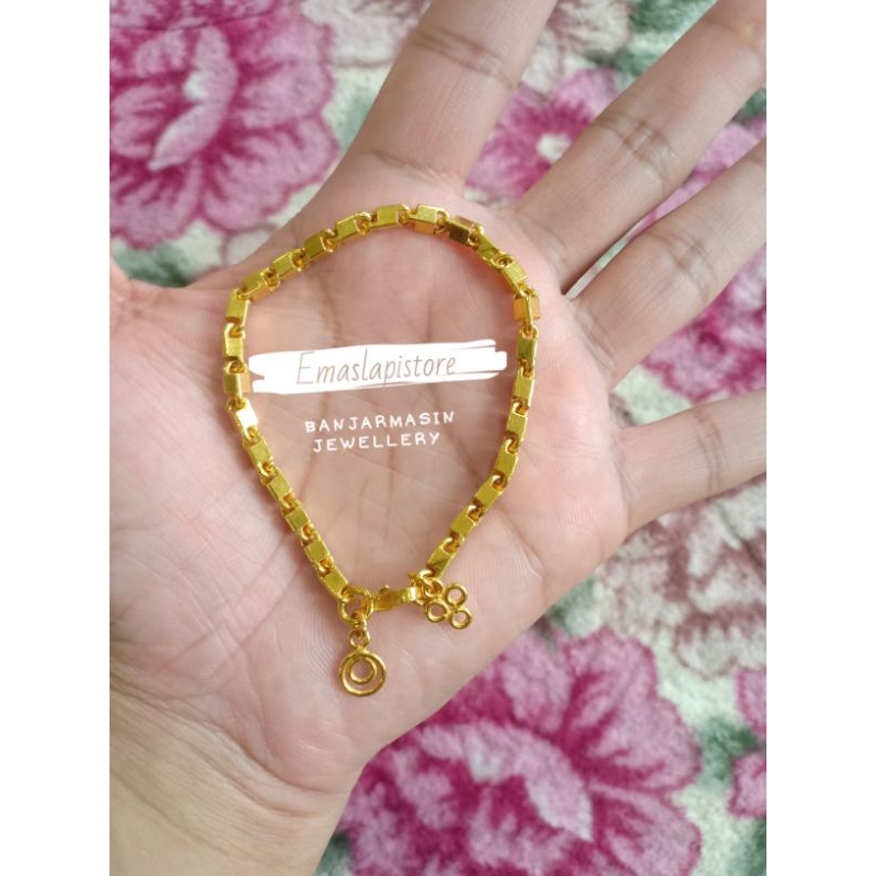 Gelang Mini Balok Batang Rantai Polosan Lapis Emas 999 Banjar