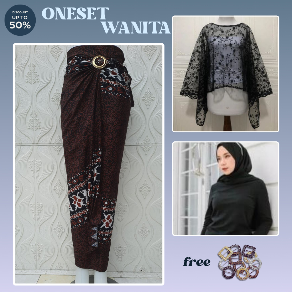 {ONESET WANITA 4IN1} Setelan Outer Brukat Rok Lilit Batik Wanita Kekinian Brukat Tille Mutiara Moder