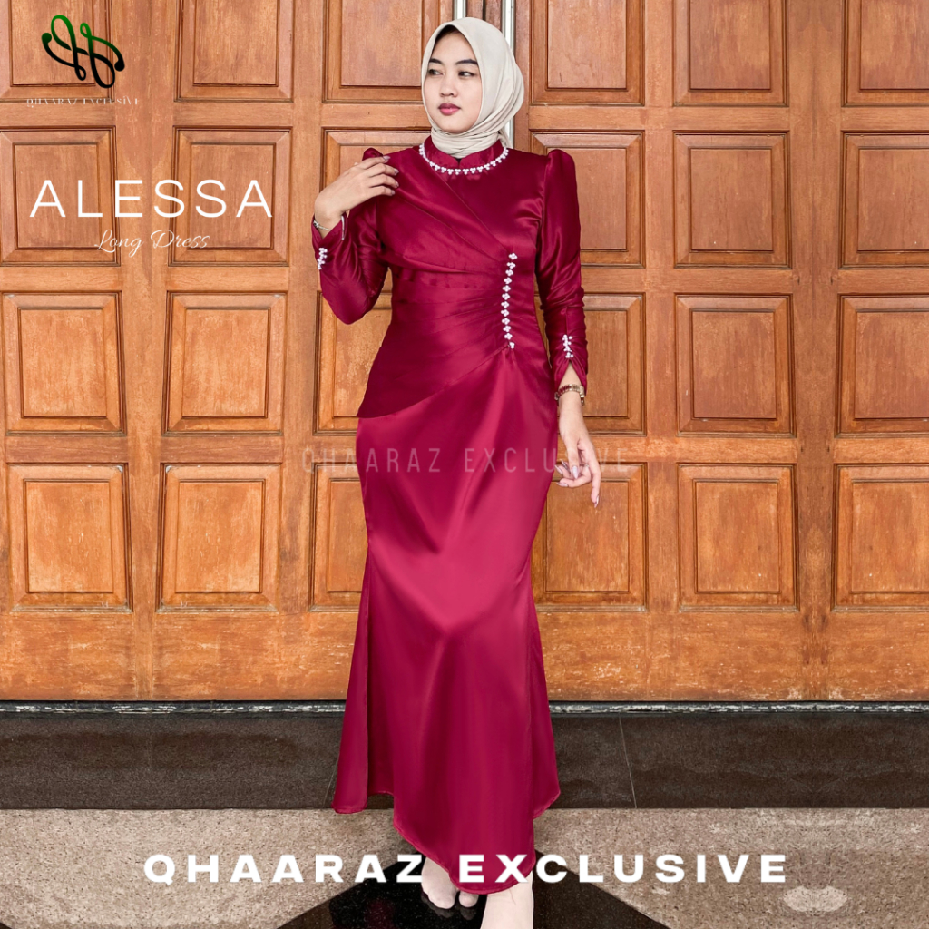 Alessa Long Dress Wanita Baju Kondangan Gaun Pesta Slimfit Press Body Modern Melayu Mewah Elegan Kek