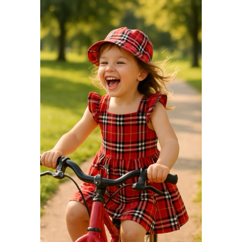 dress anak blueberry merah topi  1-3 t milk baby wear