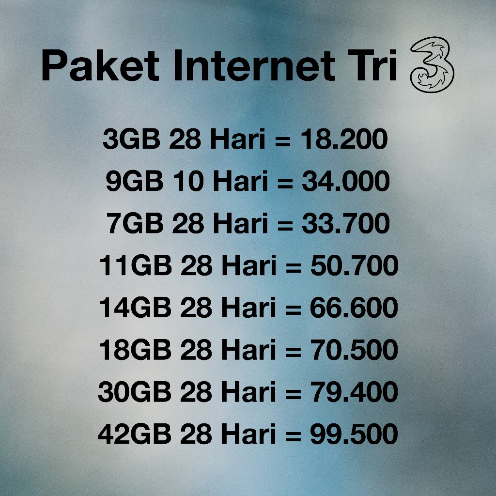 Paket Internet Tri 3 Three 3GB 7GB 30GB 6GB 9GB 11GB 12GB 14GB 18GB 32GB 40GB 42GB Kuota Data Full 2