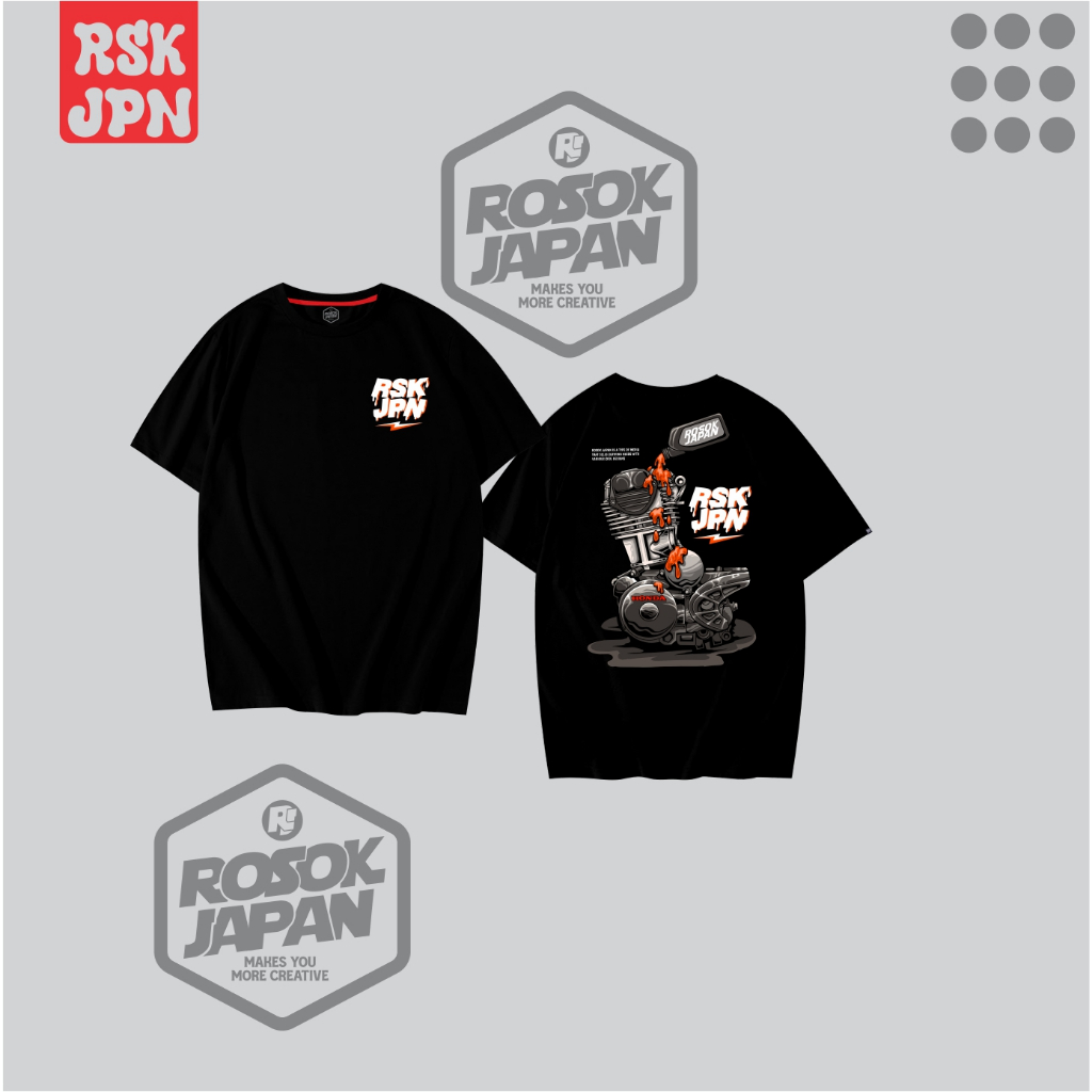 Baju Kaos ROSOK Japan RSK JPN 085 Lengan Pende MOTIF  RSK JPN MESIN TUMPAH OLI untuk Pria - Distro, 