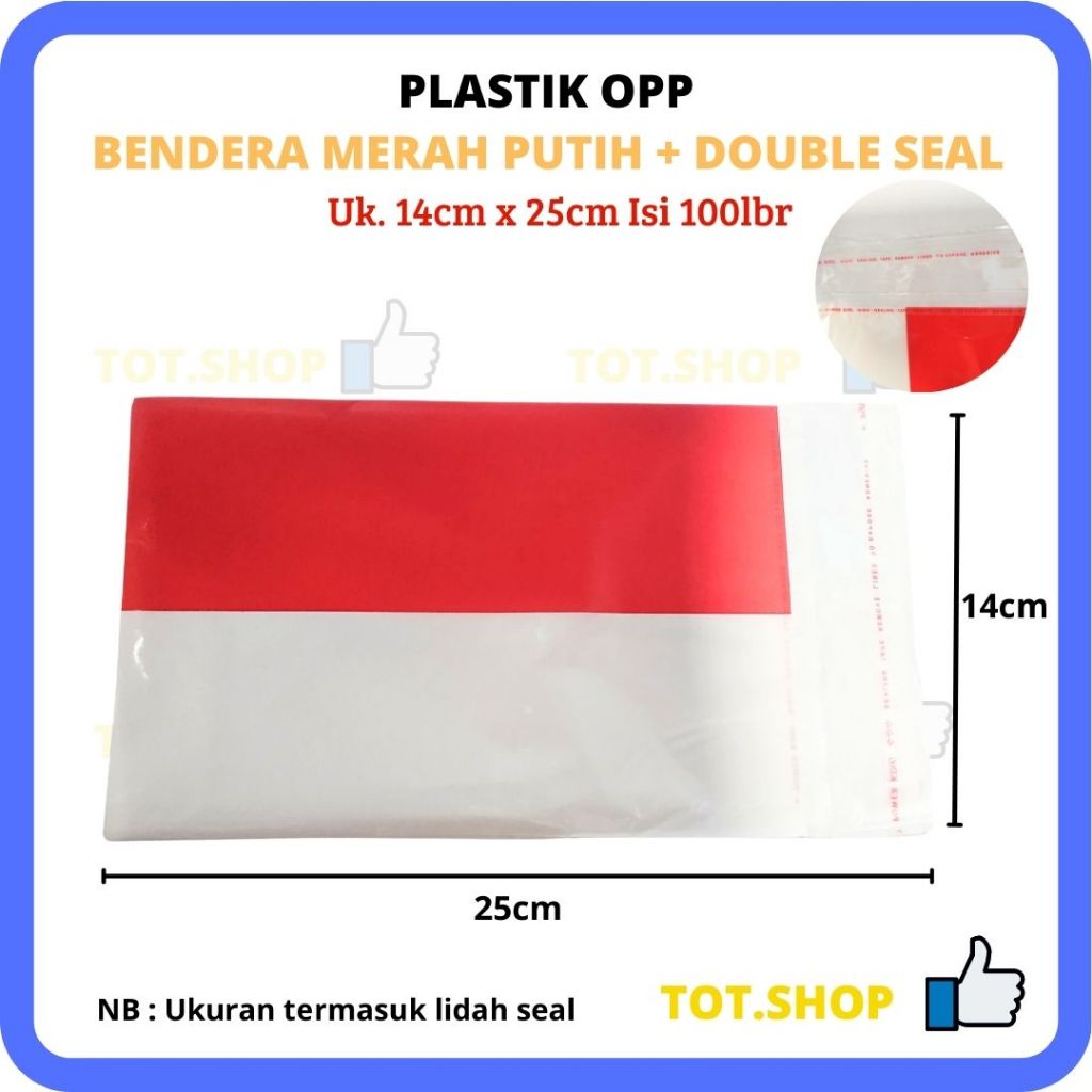 

BENDERA Merah Putih Plastik OPP 100 lembar [Isi 100lbr] Uk. 14 x 25 Plastik OPP Bendera Merah Putih Double Seal Plastik Agustus