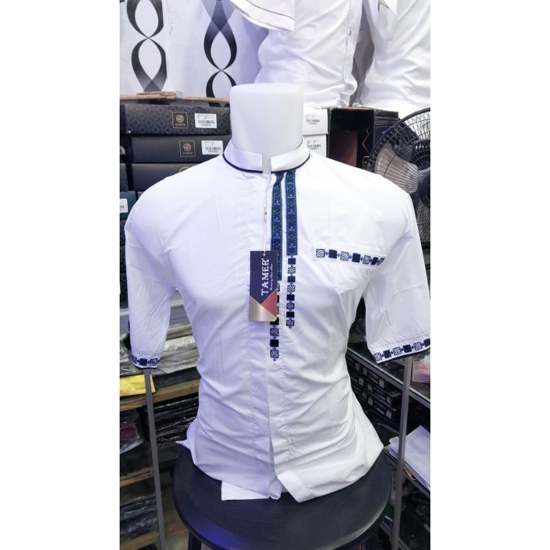 (KHUSUS UKURAN M) Baju Koko Tamer Putih Tangan Pendek