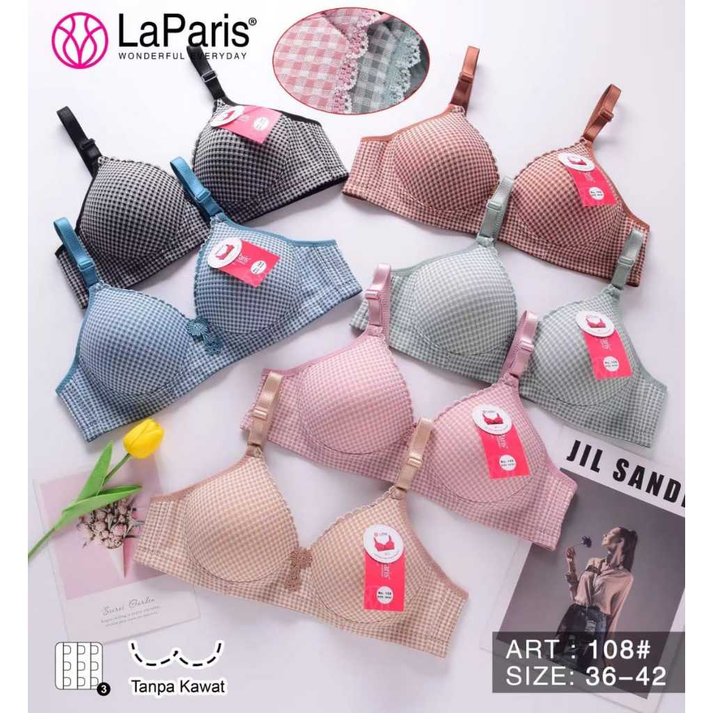 Bra BH Busa Tanpa Kawat Motif Kotak Renda Breathable Cotton Fashionable Kait 3 108 La Paris Underwea