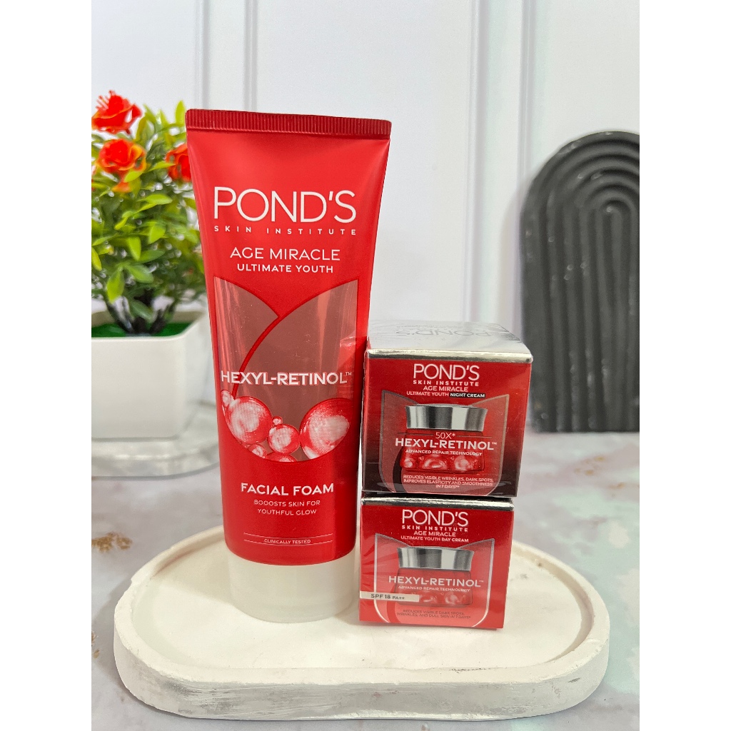 Paket Ponds Age Miracle Facial Foam 100ml + Day Cream 9gr + Night Cream 9gr (3produk)