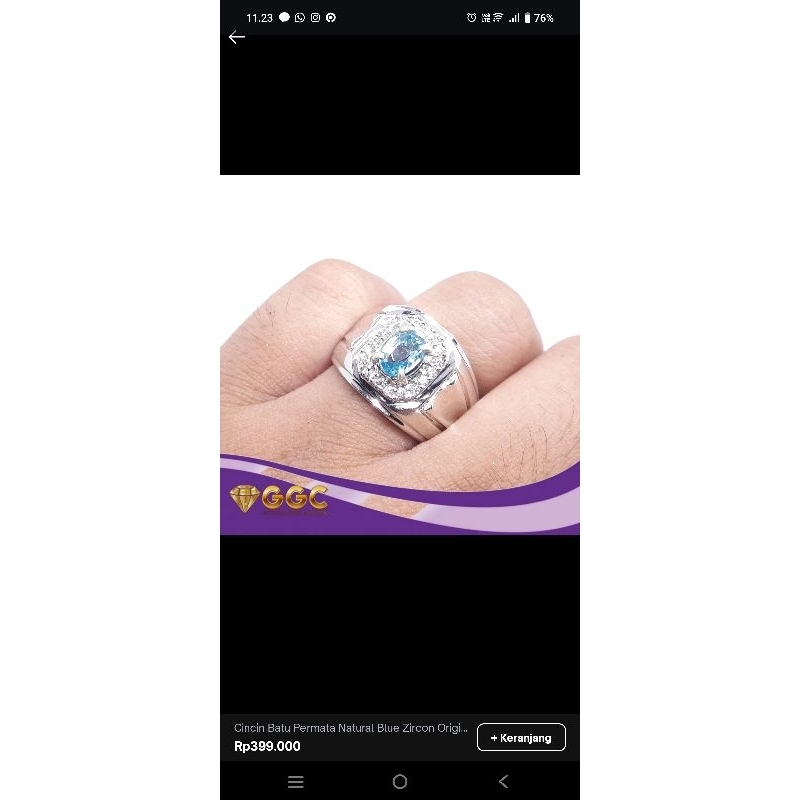 Cincin Batu Permata Natural Blue Zircon Original