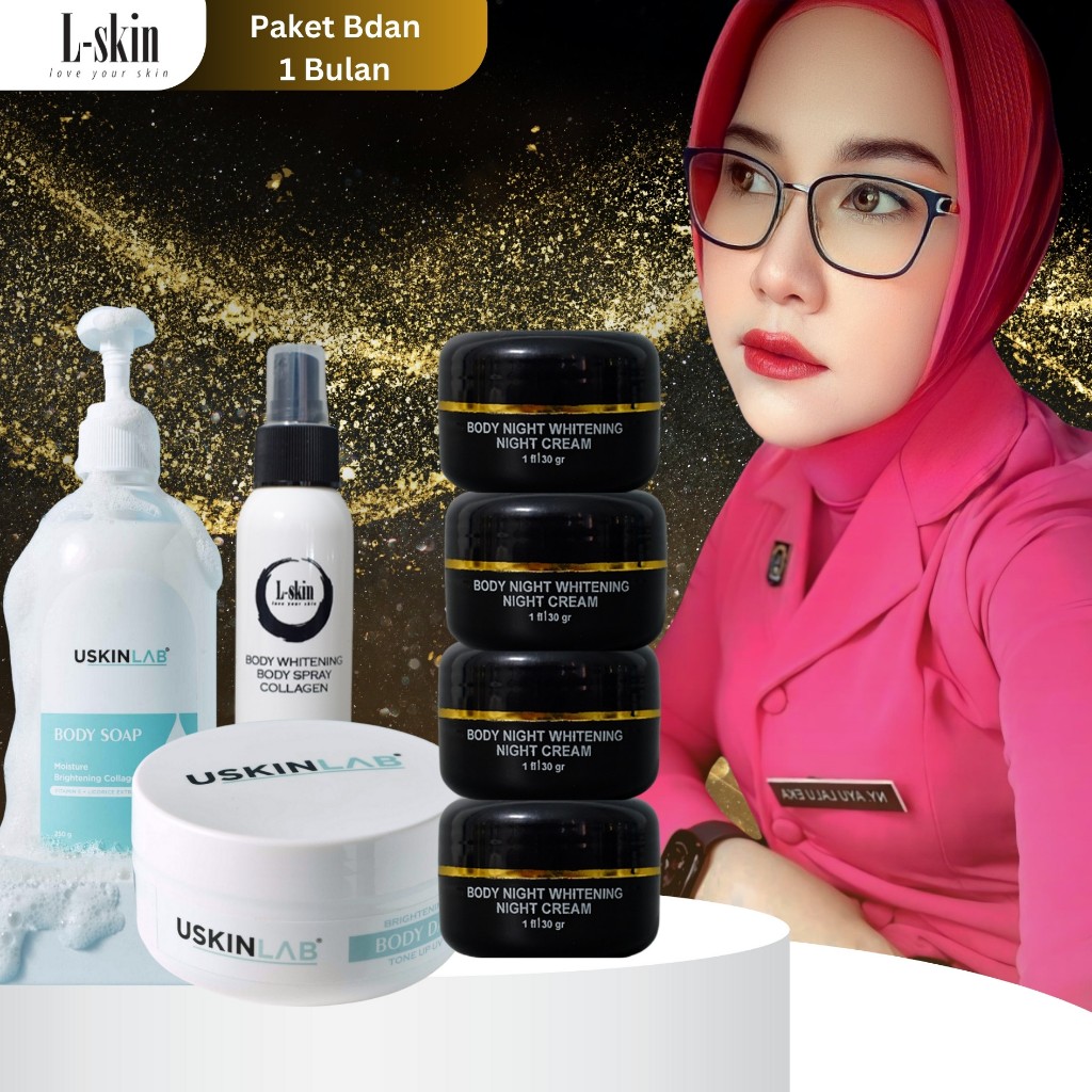 L-skin / lskin / L skin paket badan 1 Bulan Buat Kulit Susah Putih ( Sabun Uskinlab, Toner Badan, Bo