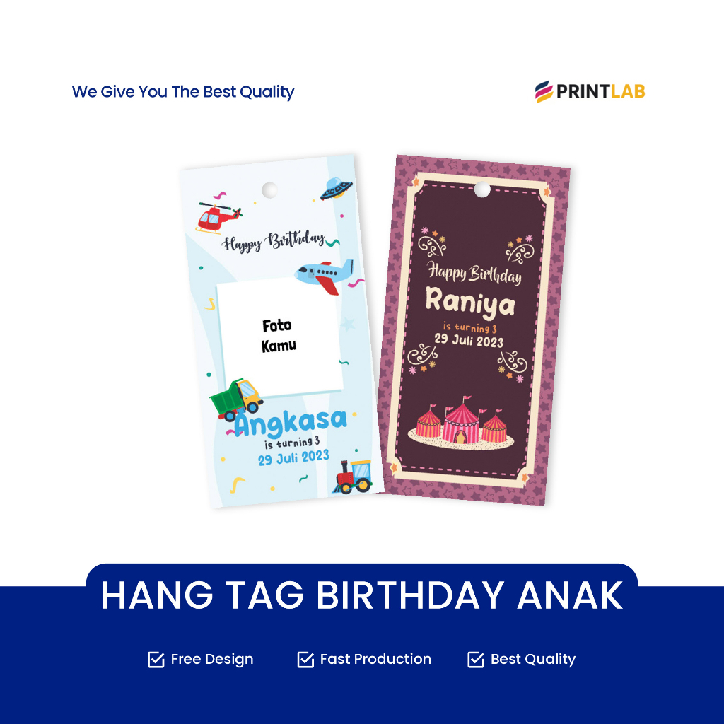 

JasaPrintLab / Hang Tag Birthday Ulang Tahun Anak Anak - Label Souvernir - Bingkisan - Label Baju - Cetak Hangtag Baju