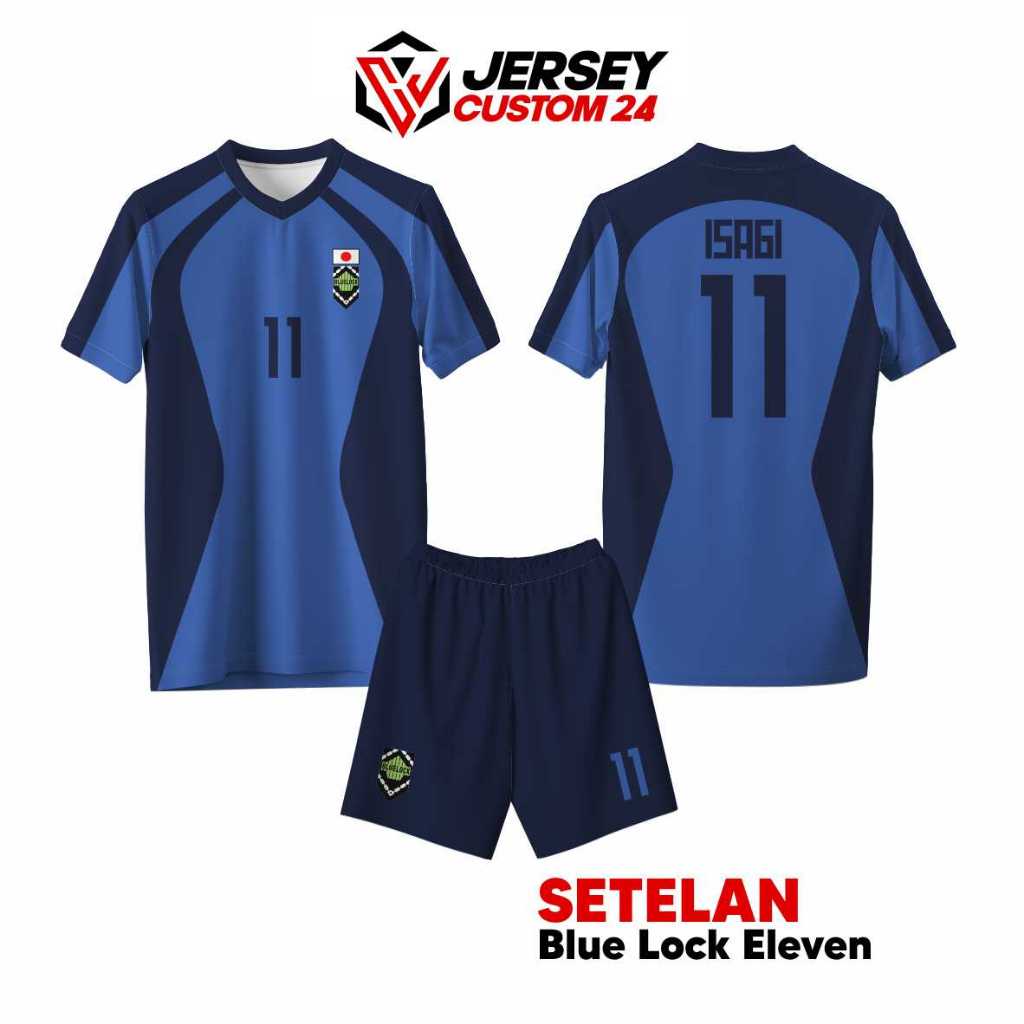 Jersey Custom Motif Blue Lock Eleven Full Printing Custom Nama, No punggung