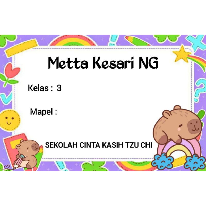 

(ISI 50 PCS) SUDAH ADA LEM STICKER LABEL BUKU SEKOLAH CUSTOM NAMA & FOTO Motif CAPYBARA