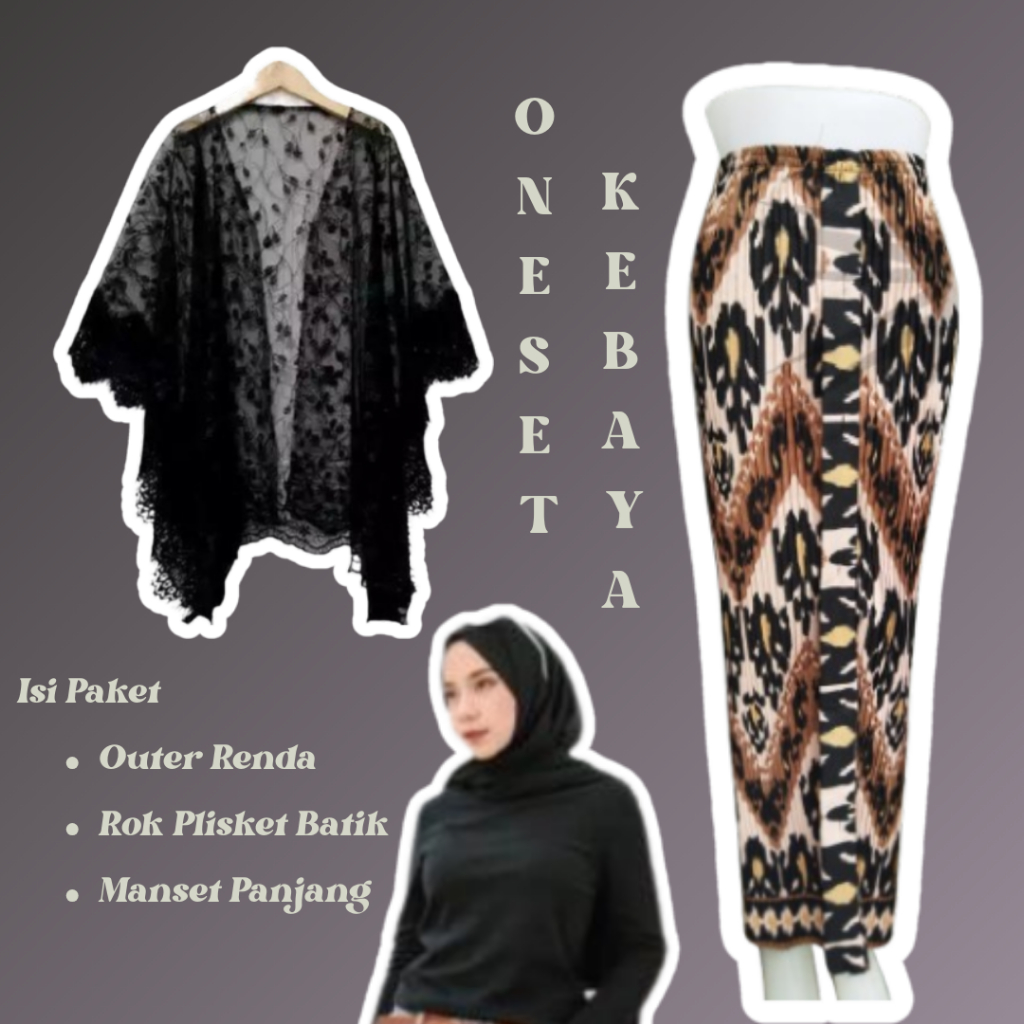 Setelan Kebaya Tulle Renda Modern One Set Outer Rok Plisket Batik Satu Set Outer brokat Baju Kondang