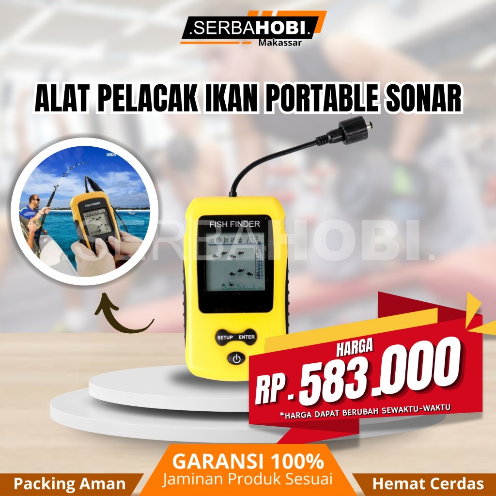 Alat Pelacak Ikan Portable Sonar Fish Finder Cable 4x4 Inch Display 100M / Pelacak Ikan Sonar Kuning