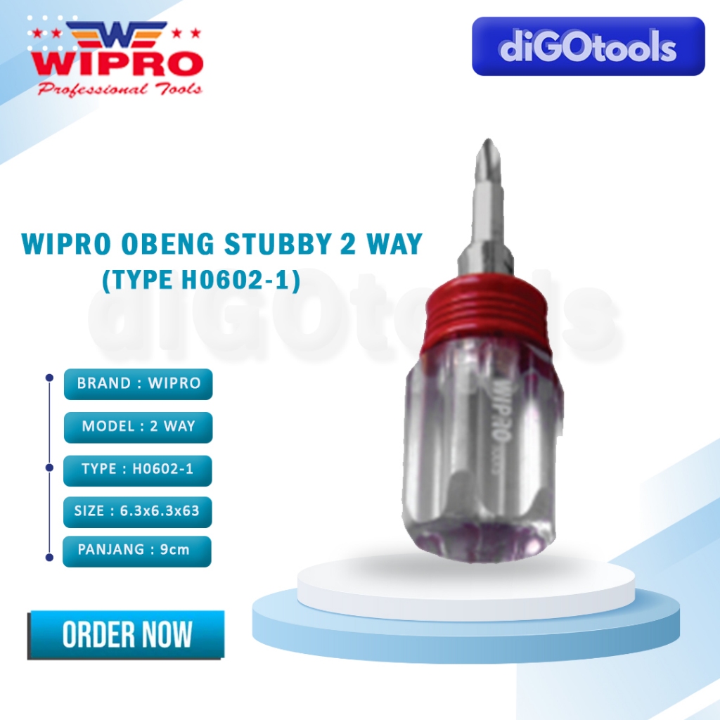 Wipro Obeng Cebol Handle Transparant H0602-1 ((6.3 x 6.3 x 63) - Obeng Stubby Handle Transparan