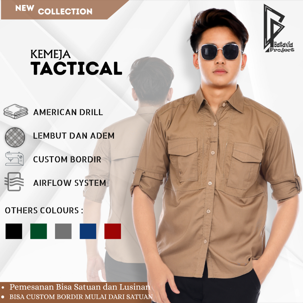 Baju Kemeja Tactical Lengan Panjang - Seragam Kantor Lapangan Outdoor Pria Wanita Premium Model Baju
