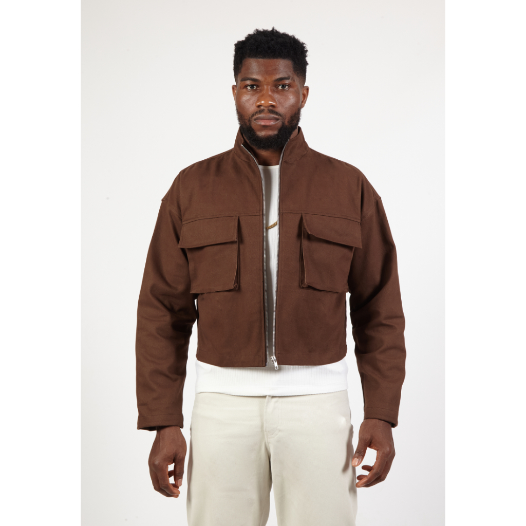 OCWA ZOZO CROP BIKER BROWN DENIM JACKET