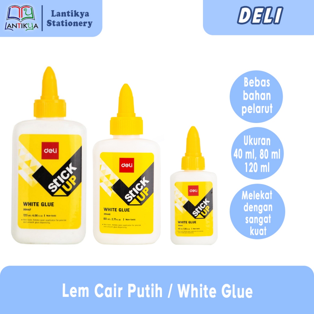

Deli Lem Cair Liquid Glue Putih White 40/80/120 ml/39445,39446,39447