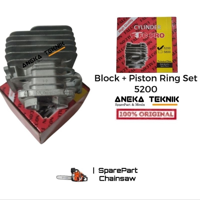 Block blok piston ring set chainsaw senso sinso 5200 falcon fc pro asli