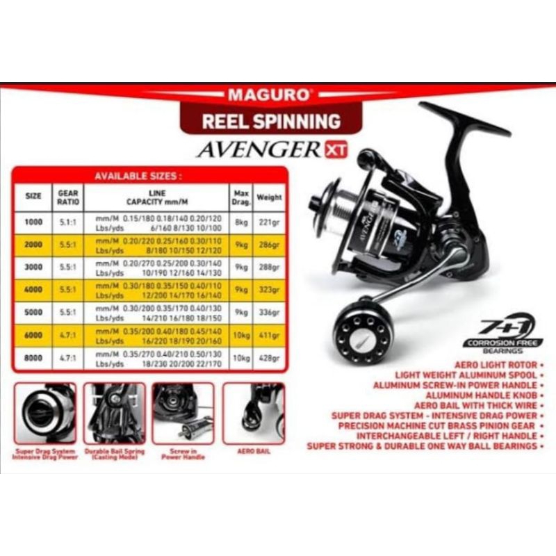 REEL SPINNING MAGURO AVENGERS XT 2000 & 3000